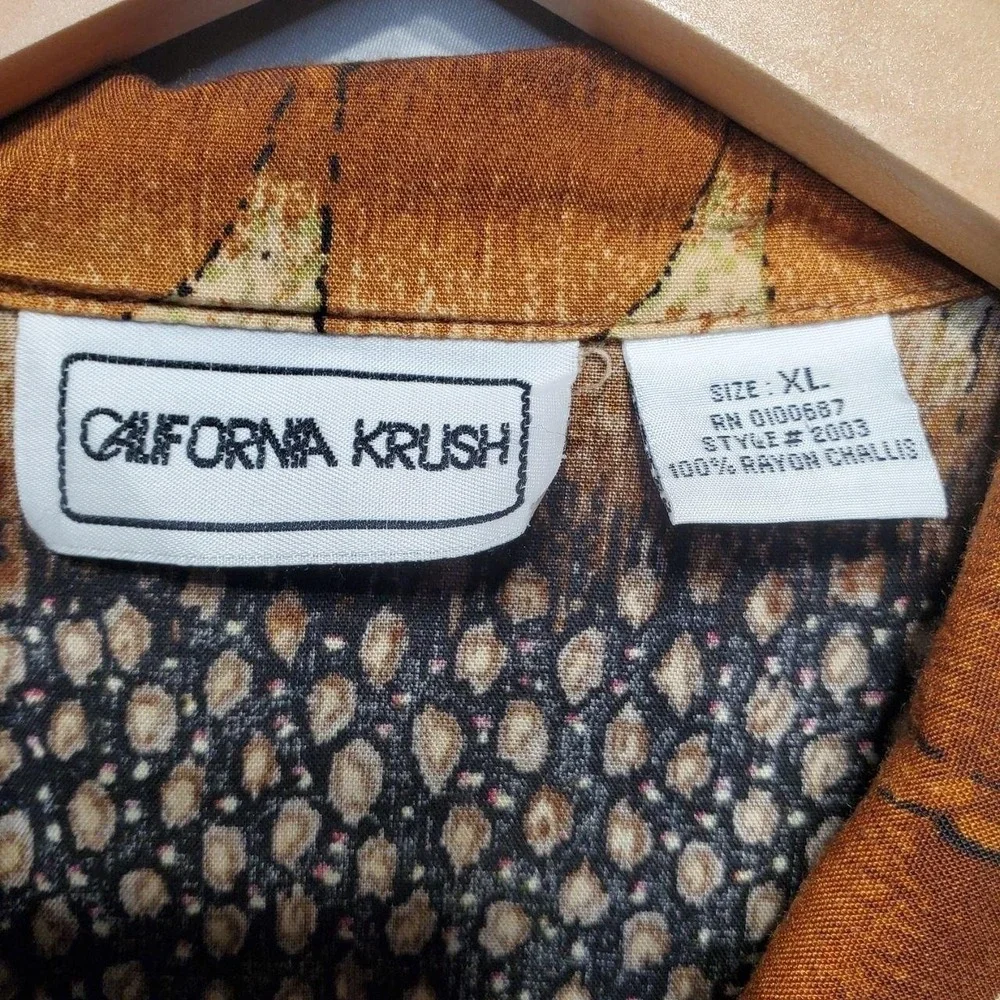 VTG California Krush Rayon Giraffe Safari Shirt Women XL Brown Indie Sleaze Boho